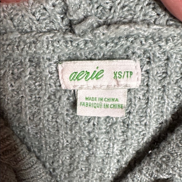 Aerie Green Waffle Knit Hoodie Cozy Pullover Size XS Oversized - Picture 3 of 9